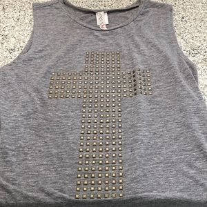 Ladies bronze studded cross tank top. High low back size extra large.
